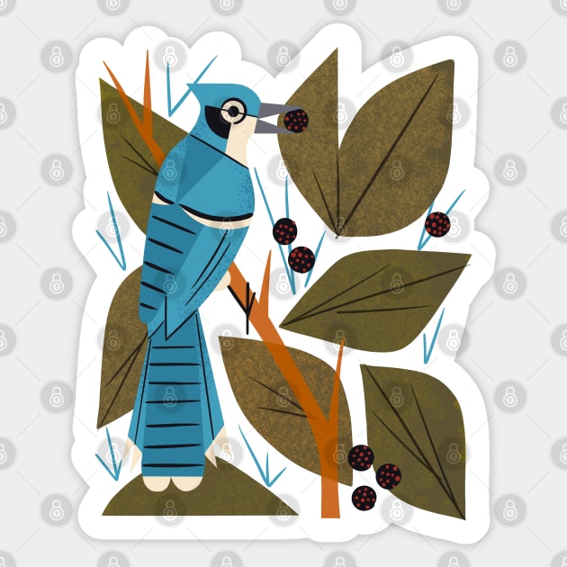 Blue Jay and Berries Sticker by Renea L Thull